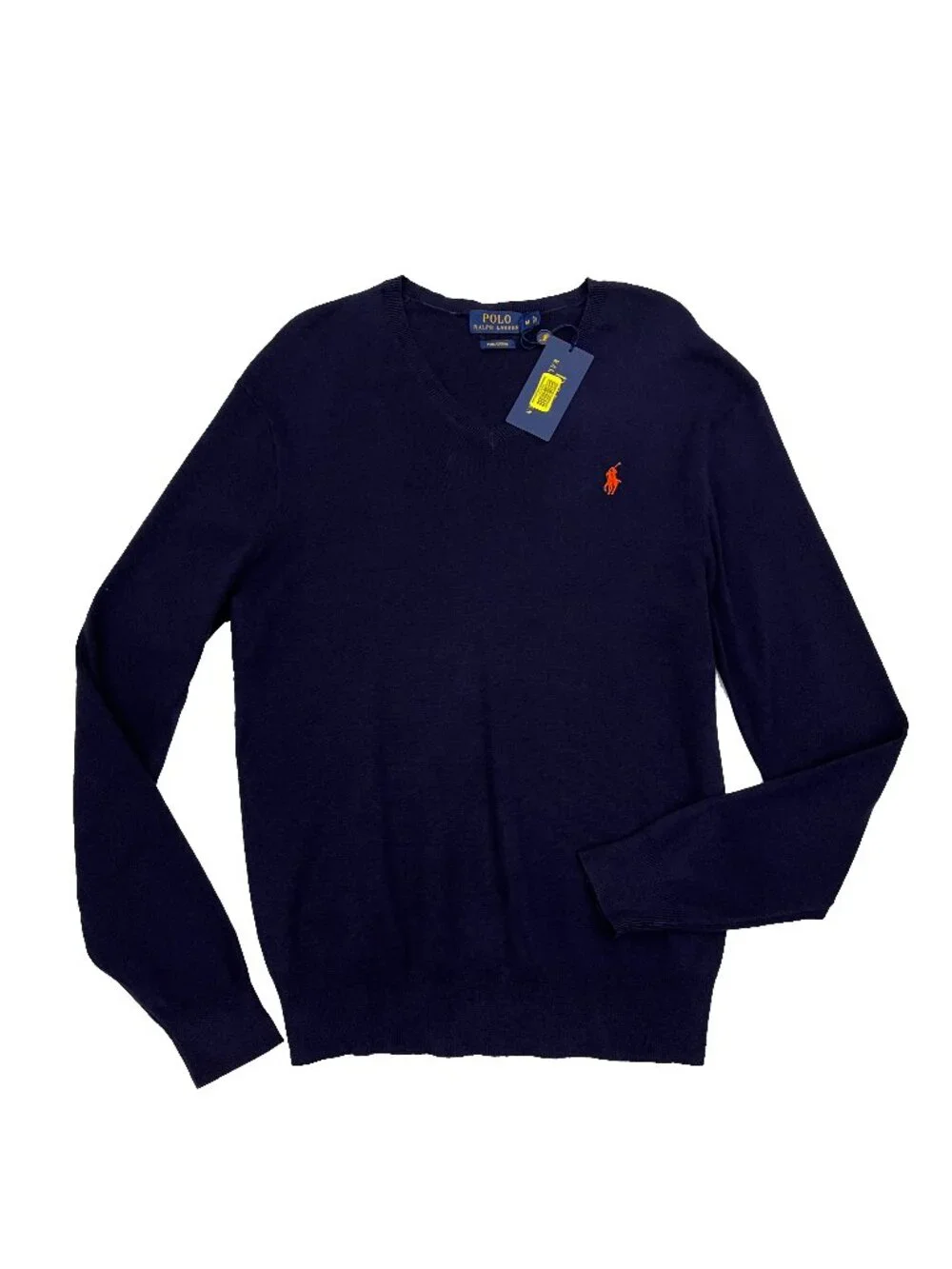 Polo Ralph Lauren NEW NWT Blue Cotton V-neck Lightweight Sweater Shirt Mens M